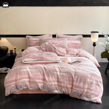 Rosa Flanell-Bettbezug-Bettwäscheset (4-teilig)