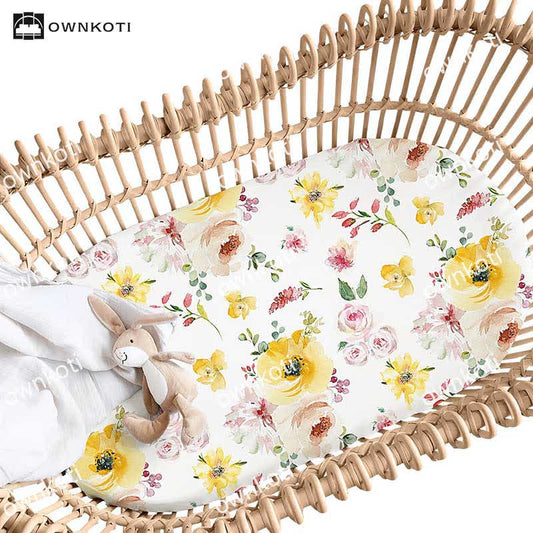 Elastisches Bettlaken für den Moseskorb mit Blumenmuster