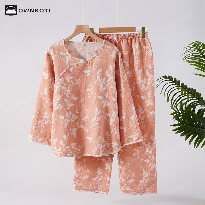Jacquard-Pyjama-Set aus reiner, garngefärbter Baumwolle