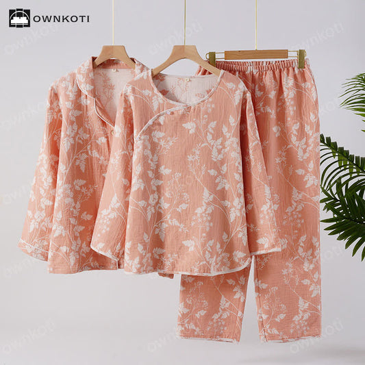 Jacquard-Pyjama-Set aus reiner, garngefärbter Baumwolle