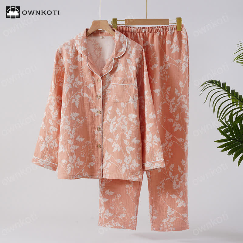 Jacquard-Pyjama-Set aus reiner, garngefärbter Baumwolle