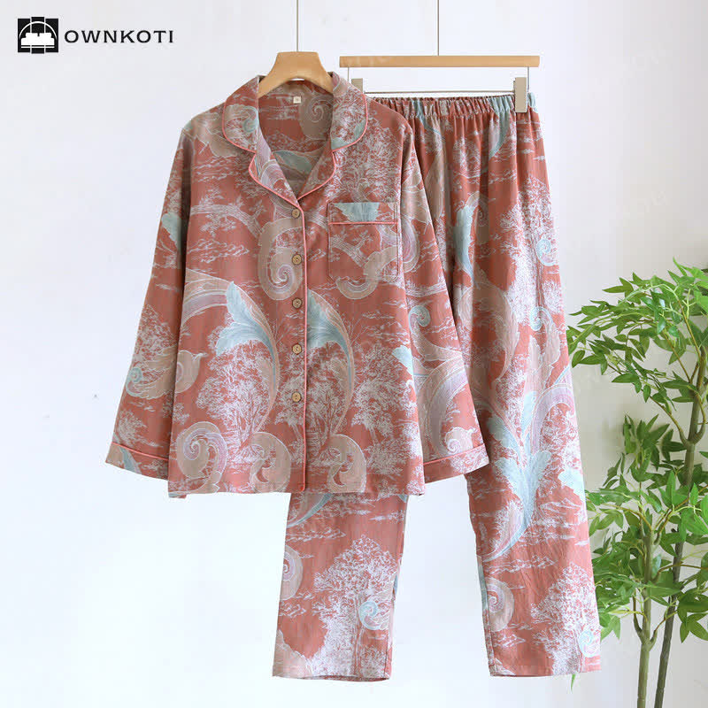 Retro-Pyjama-Set aus Baumwollgaze für Paare