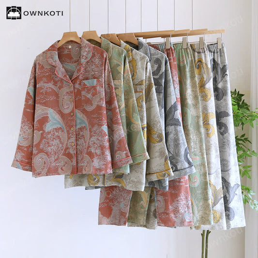 Retro-Pyjama-Set aus Baumwollgaze für Paare