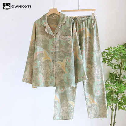 Retro-Pyjama-Set aus Baumwollgaze für Paare