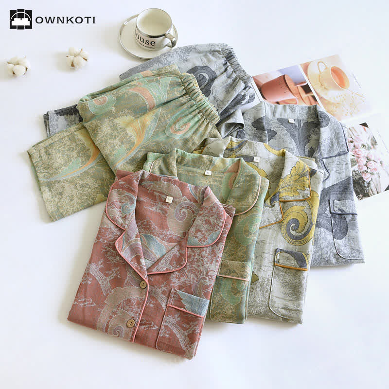 Retro-Pyjama-Set aus Baumwollgaze für Paare