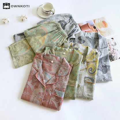 Retro-Pyjama-Set aus Baumwollgaze für Paare