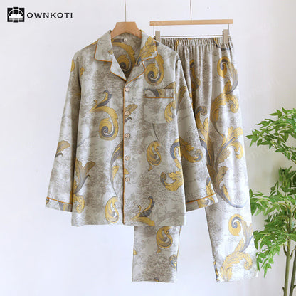 Retro-Pyjama-Set aus Baumwollgaze für Paare