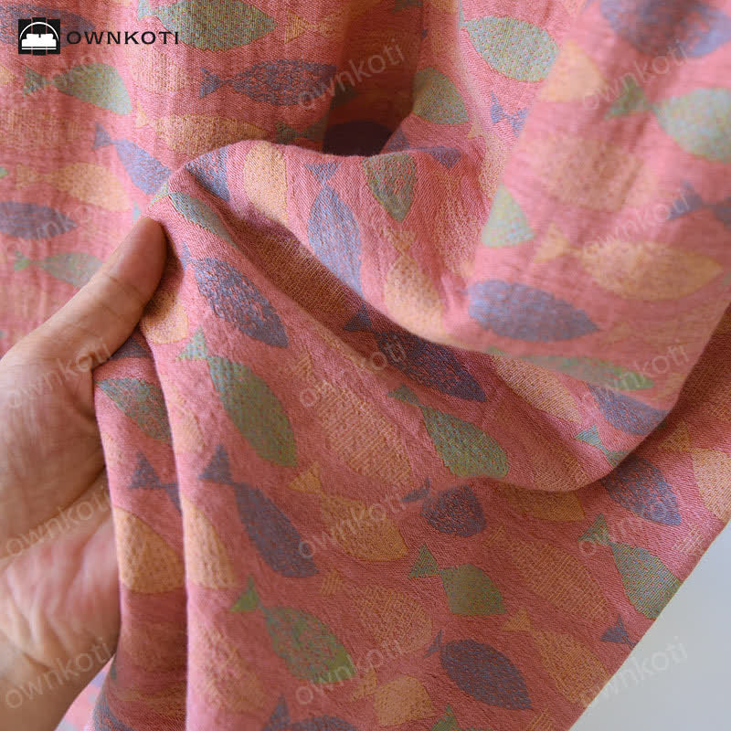 Pyjama-Set aus Baumwollgaze mit Jacquard-Fischmuster