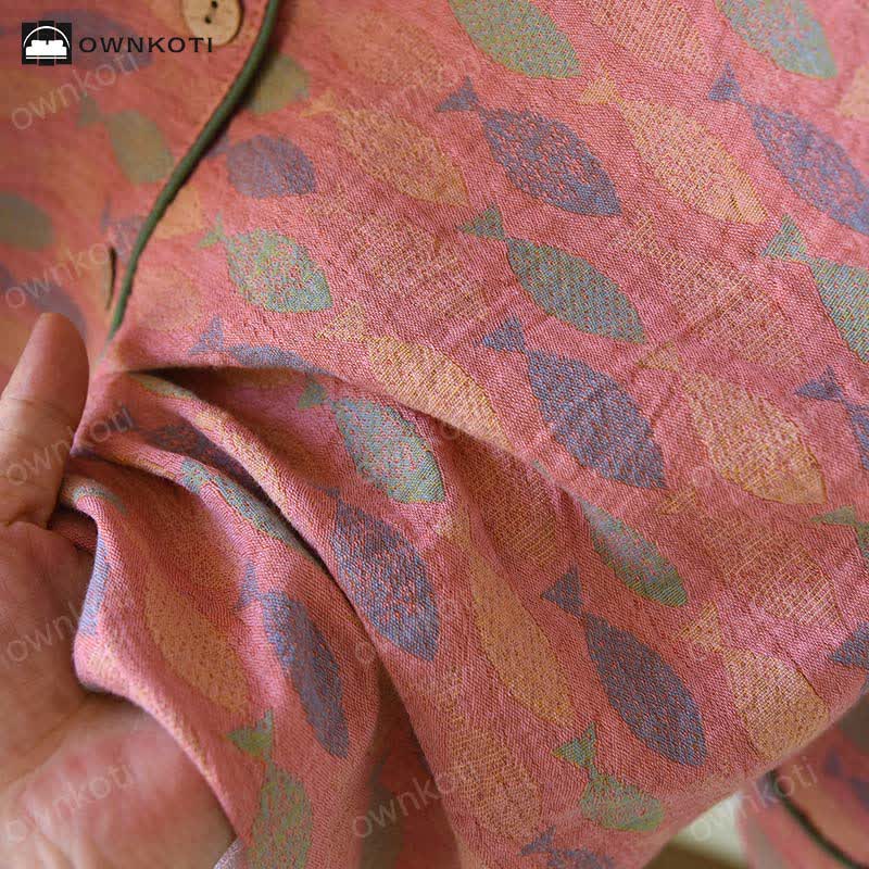 Pyjama-Set aus Baumwollgaze mit Jacquard-Fischmuster