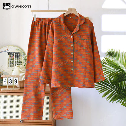 Pyjama-Set aus Baumwollgaze mit Jacquard-Fischmuster
