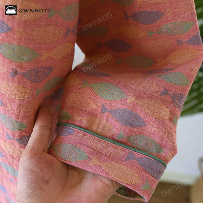 Pyjama-Set aus Baumwollgaze mit Jacquard-Fischmuster