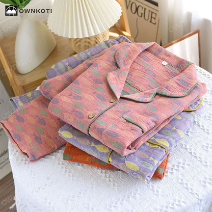 Pyjama-Set aus Baumwollgaze mit Jacquard-Fischmuster