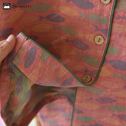 Pyjama-Set aus Baumwollgaze mit Jacquard-Fischmuster