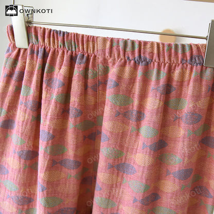 Pyjama-Set aus Baumwollgaze mit Jacquard-Fischmuster