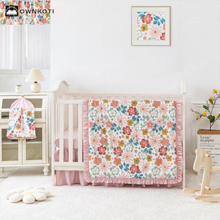 Mädchenhaftes rosafarbenes Babybett-Bettwäscheset aus Baumwolle (3-teilig)
