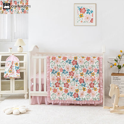 Mädchenhaftes rosafarbenes Babybett-Bettwäscheset aus Baumwolle (3-teilig)
