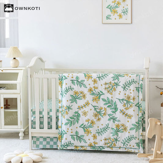 Bettwäscheset für Kinderbett mit Blumenmuster aus reiner Baumwolle (3-teilig)