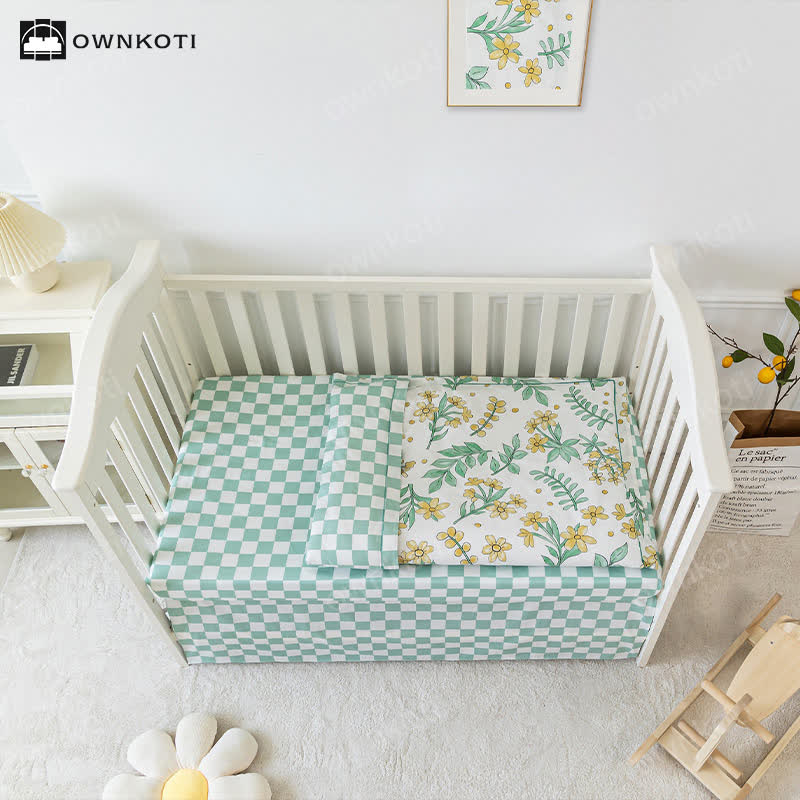Bettwäscheset für Kinderbett mit Blumenmuster aus reiner Baumwolle (3-teilig)
