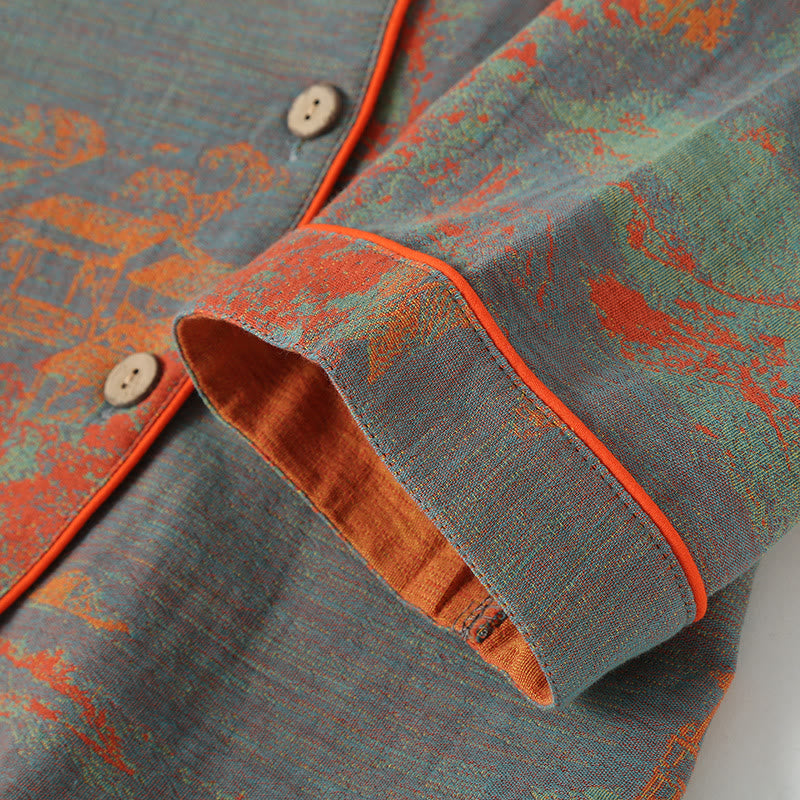 Langärmliges Jacquard-Pyjama-Set aus Baumwollgaze