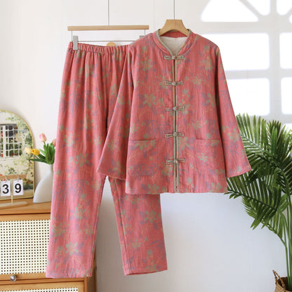 Garngefärbtes Pyjama-Set aus Baumwollflanell mit Blumenmuster