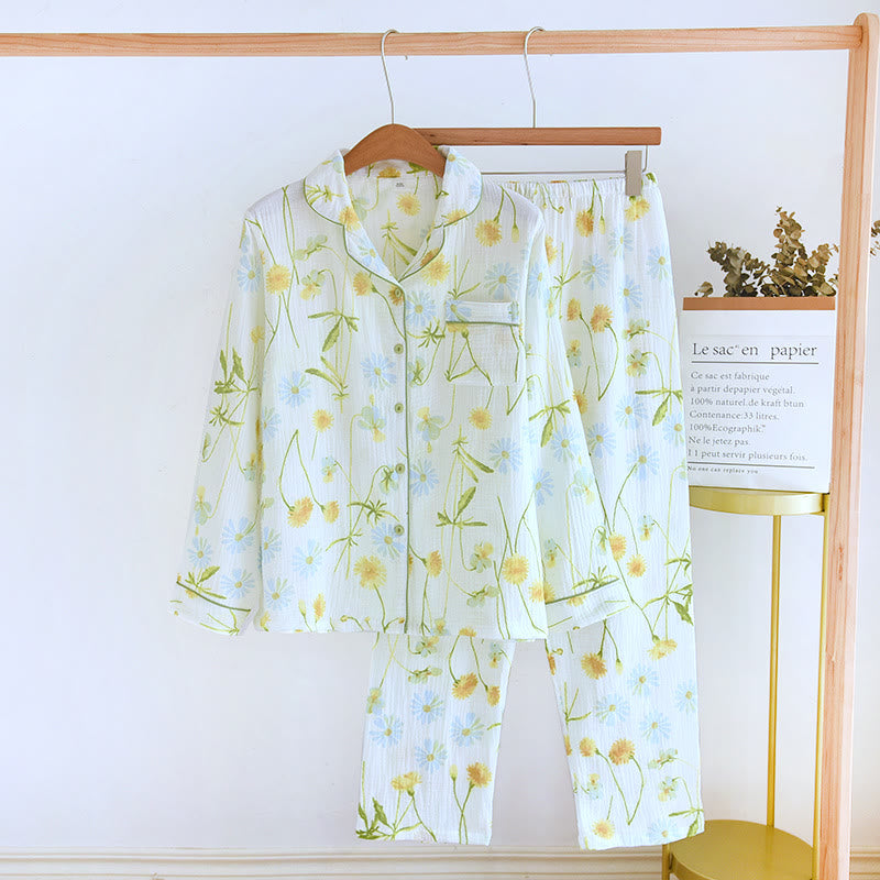 Rural Daisy Pyjama-Set aus Baumwollgaze-Cardigan