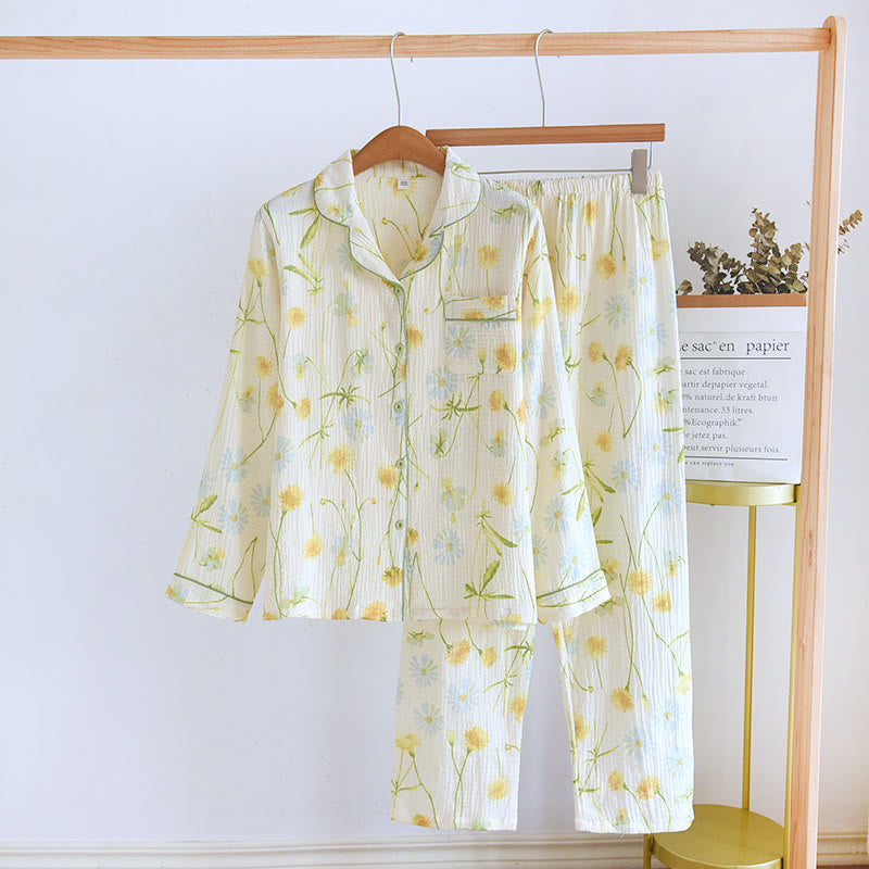 Rural Daisy Pyjama-Set aus Baumwollgaze-Cardigan