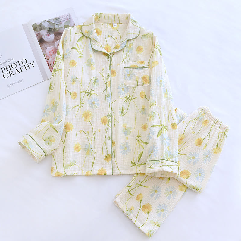 Rural Daisy Pyjama-Set aus Baumwollgaze-Cardigan