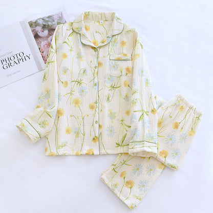 Rural Daisy Pyjama-Set aus Baumwollgaze-Cardigan