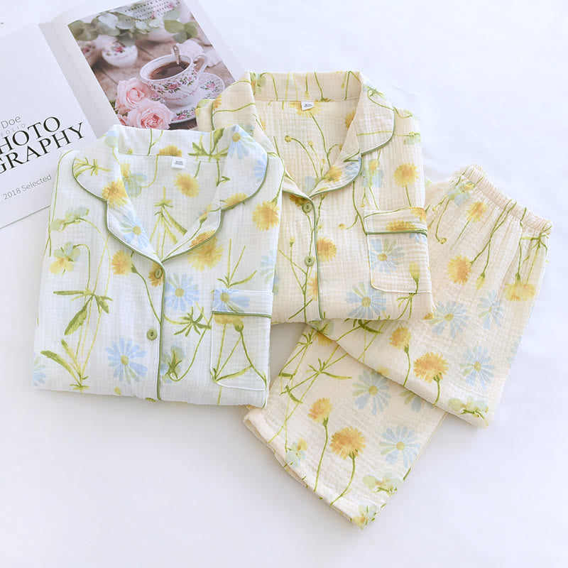 Rural Daisy Pyjama-Set aus Baumwollgaze-Cardigan