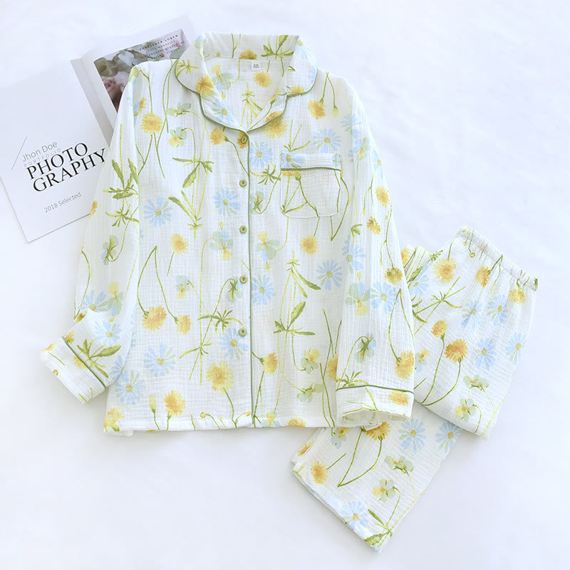 Rural Daisy Pyjama-Set aus Baumwollgaze-Cardigan