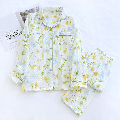 Rural Daisy Pyjama-Set aus Baumwollgaze-Cardigan