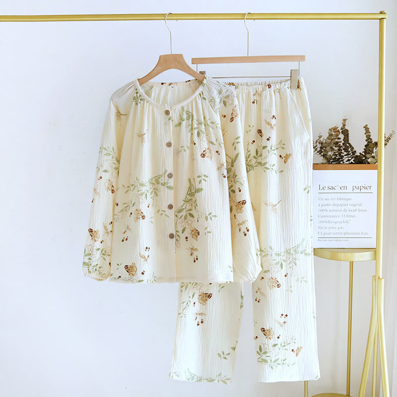 Pyjama-Set aus Baumwollgaze mit Blumenmuster und Schmetterlingen