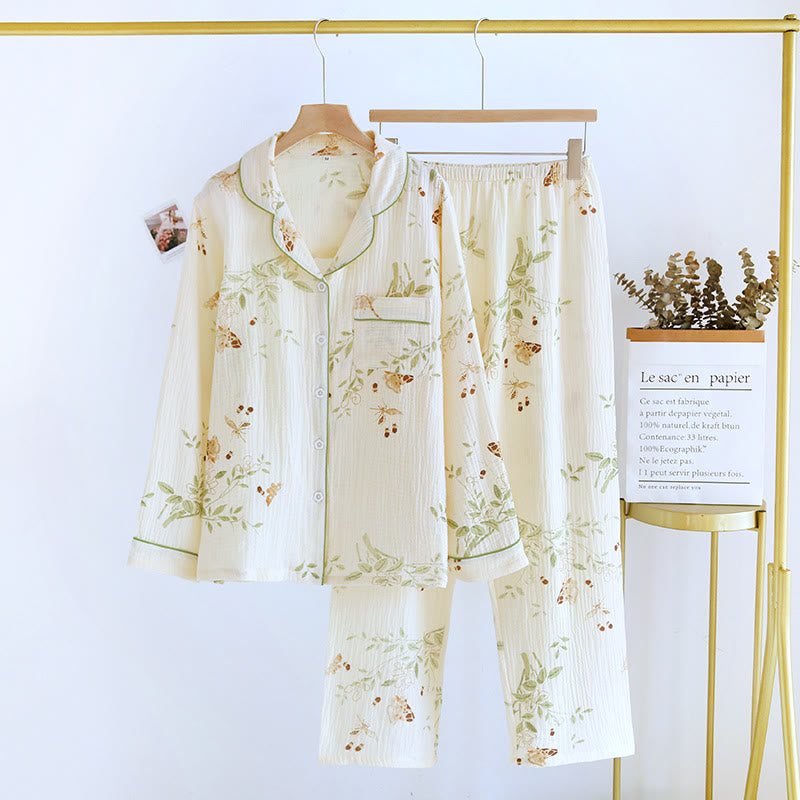 Pyjama-Set aus Baumwollgaze mit Blumenmuster und Schmetterlingen