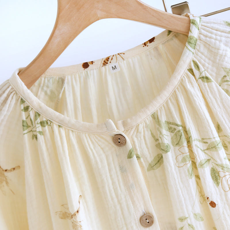 Pyjama-Set aus Baumwollgaze mit Blumenmuster und Schmetterlingen
