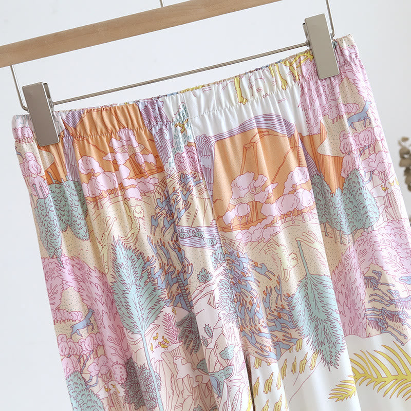 Langärmliges Satin-Pyjama-Set für den ländlichen Raum
