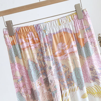 Langärmliges Satin-Pyjama-Set für den ländlichen Raum