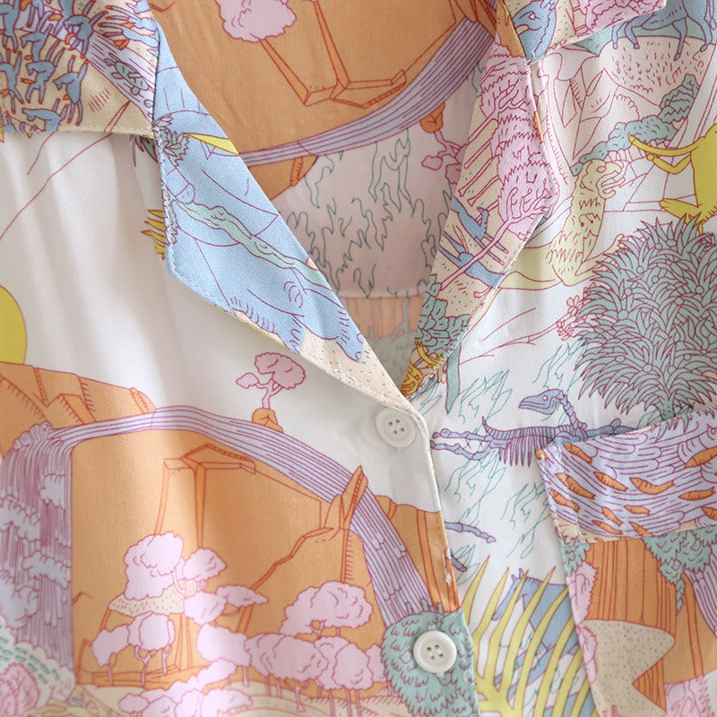 Langärmliges Satin-Pyjama-Set für den ländlichen Raum