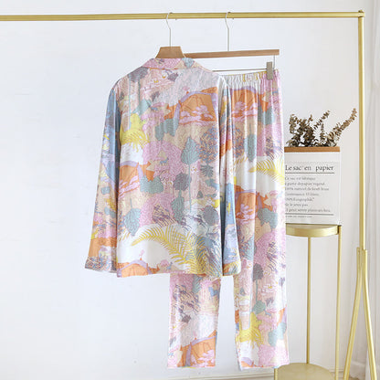 Langärmliges Satin-Pyjama-Set für den ländlichen Raum