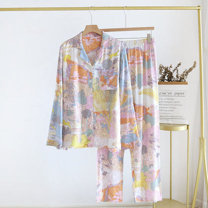 Langärmliges Satin-Pyjama-Set für den ländlichen Raum
