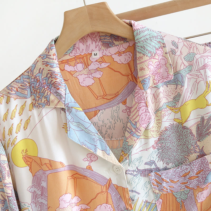 Langärmliges Satin-Pyjama-Set für den ländlichen Raum