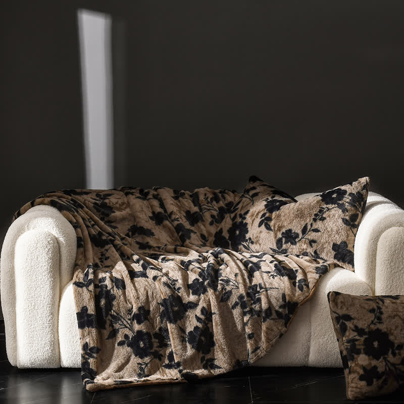 Samt-Sofadecke mit Vintage-Blumenmuster