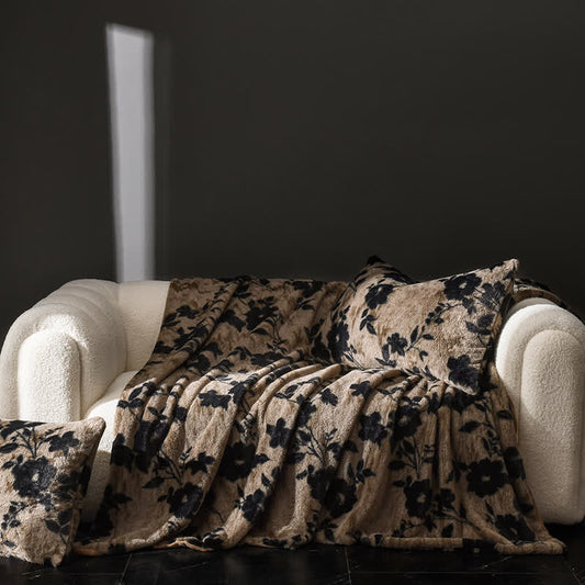 Samt-Sofadecke mit Vintage-Blumenmuster