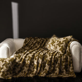 Sofa-Überwurfdecke aus Samt mit Windmühlenmotiv - Olivgrün & Braun - 200cm x 230cm - image 0
