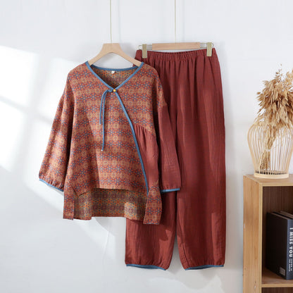 Vintage Ethno Baumwollgaze Nachtwäsche Set