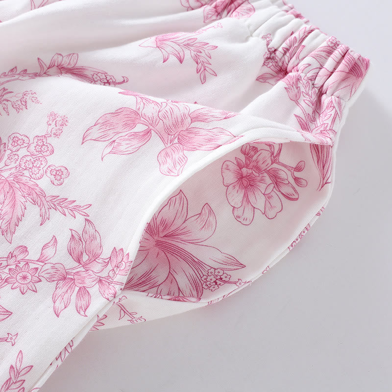 Lässiges Pyjama-Set aus Baumwollgaze mit Blumenmuster