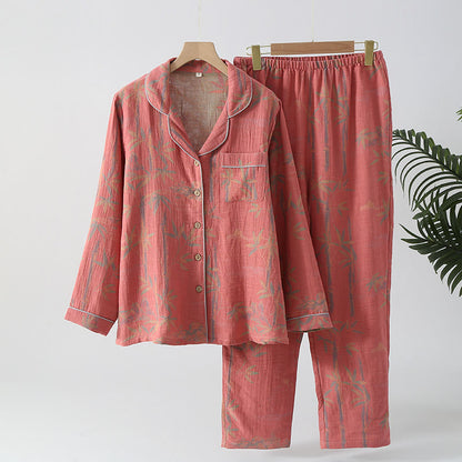 Garngefärbtes ländliches Pyjama-Set aus Bambus-Baumwollgaze