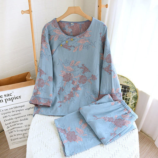 Loungewear-Set aus Baumwolle mit Rundhalsausschnitt und Blumenmuster im Jacquard-Stil