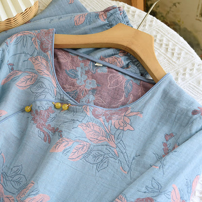 Loungewear-Set aus Baumwolle mit Rundhalsausschnitt und Blumenmuster im Jacquard-Stil