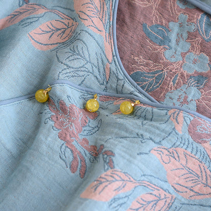 Loungewear-Set aus Baumwolle mit Rundhalsausschnitt und Blumenmuster im Jacquard-Stil