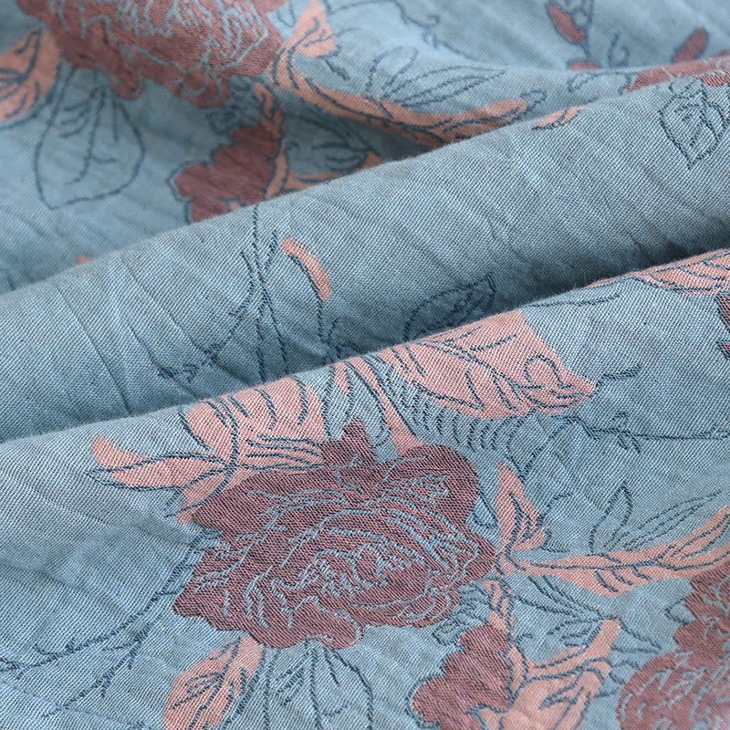 Loungewear-Set aus Baumwolle mit Rundhalsausschnitt und Blumenmuster im Jacquard-Stil
